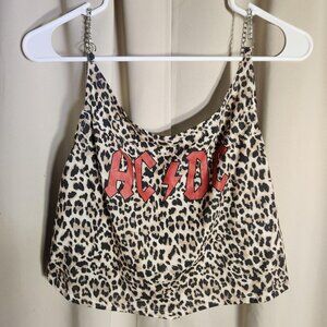AC/DC Leopard Print Crop Top With Chain Straps